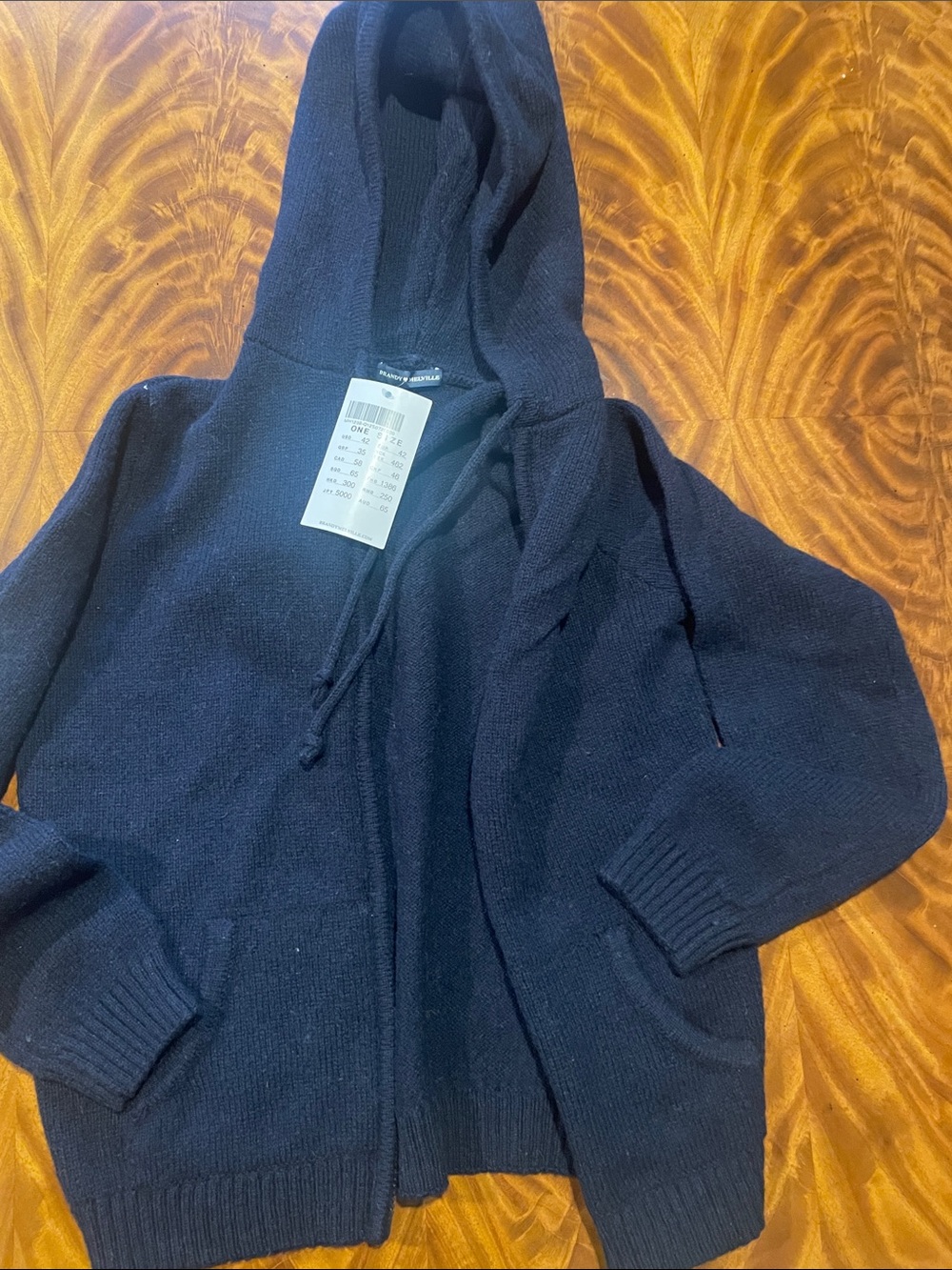 Brandy Melville Navy Zip-Up Hooded Sweater